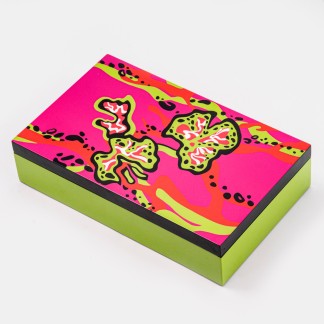 Pink and green rectangular lacquer box with the lotus pond 31*19cm